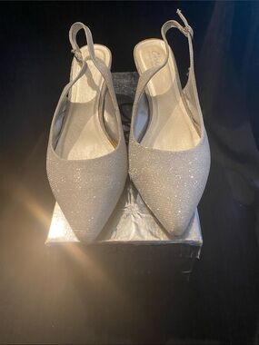 chic Silver Pointed Slingback Heels with Sparkle